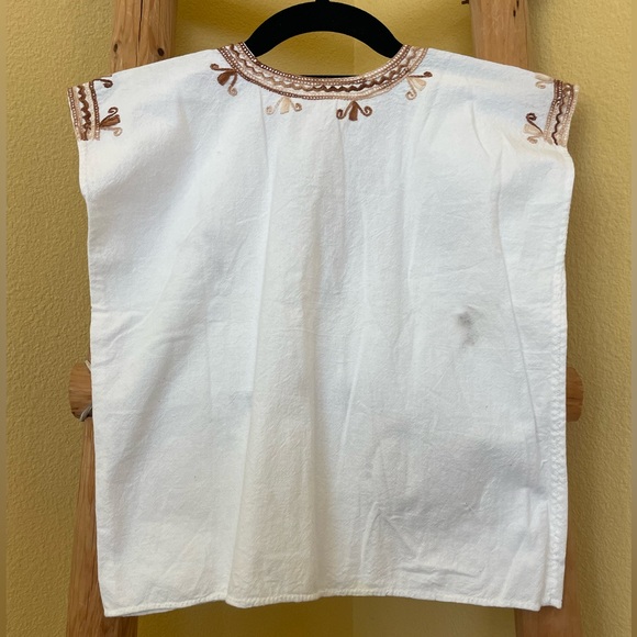 Huipil Child’s Top Hand Embroidered Mayan Unbleached Cotton Earth Tones - Picture 3 of 8